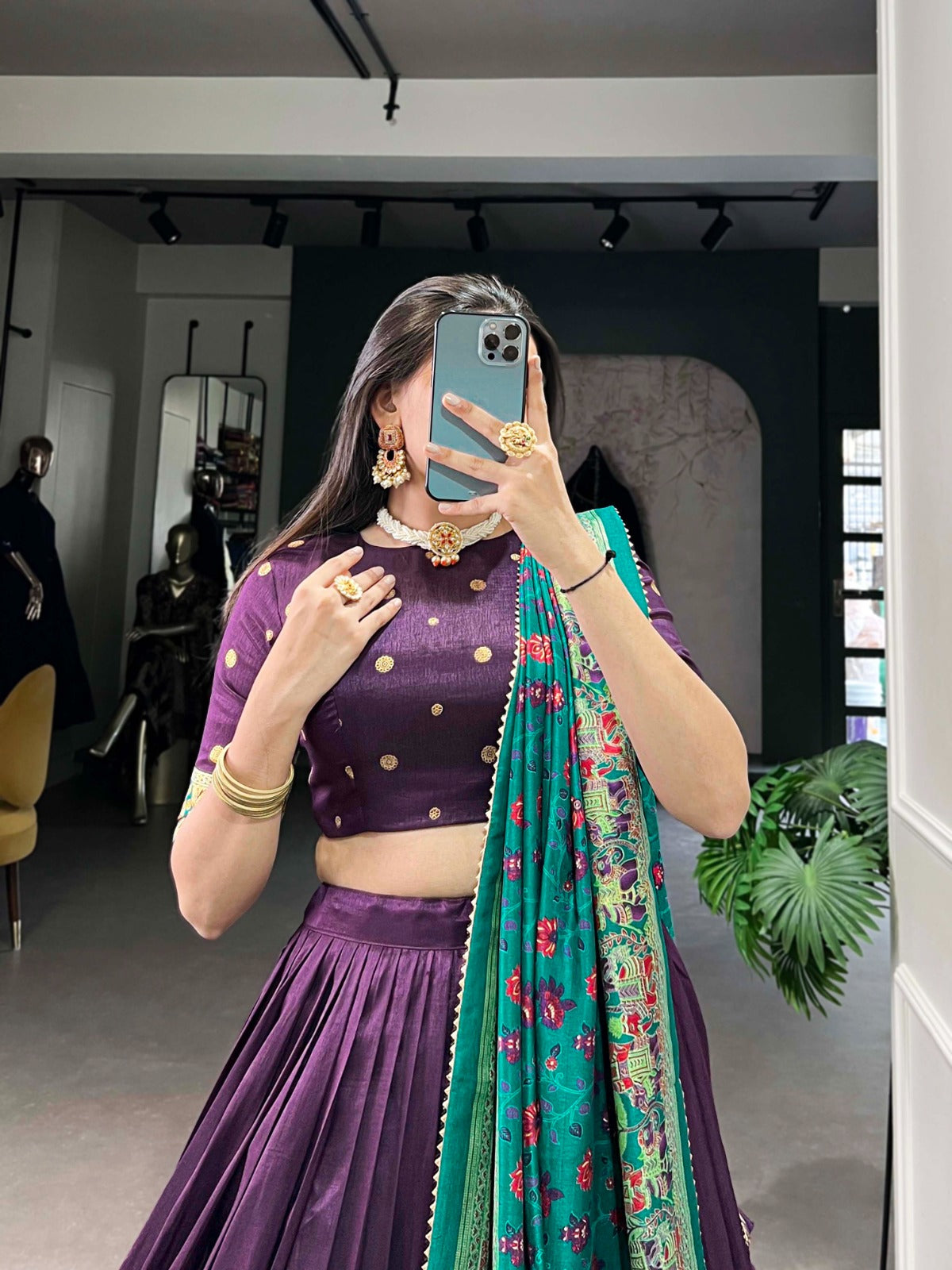 Exquisite Floral Fantasy: Tusser Silk Lehenga Choli with Intricate Print and Dupatta